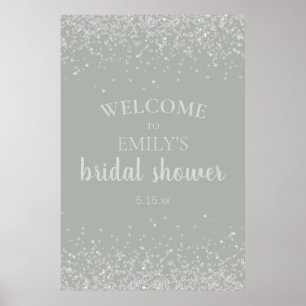 Elegant Sage Green Silver Confetti Vrijgezellenfee Poster