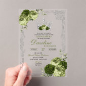 Elegant Sage Green Silver Crown Quinceanera Acryl Uitnodigingen (Insitu (Draagbaar))
