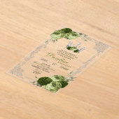 Elegant Sage Green Silver Crown Quinceanera Acryl Uitnodigingen (Laagn)