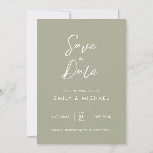 Elegant Sage Green Simple Script Wedding Save The Date (Voorkant)