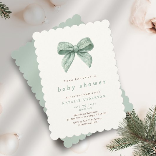 Elegant Sage Green Soft Coquette Baby shower Kaart