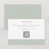 Elegant Sage Green Stripes QR Code Wedding Details Informatiekaartje (Voorkant / Achterkant)