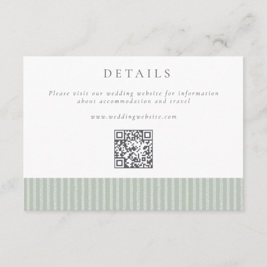 Elegant Sage Green Stripes QR Code Wedding Details Informatiekaartje (Voorkant)