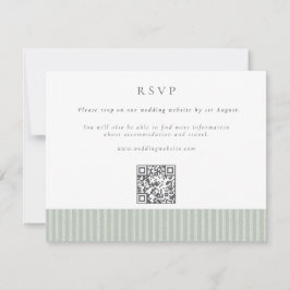 Elegant Sage Green Stripes QR Code Wedding RSVP Kaartje