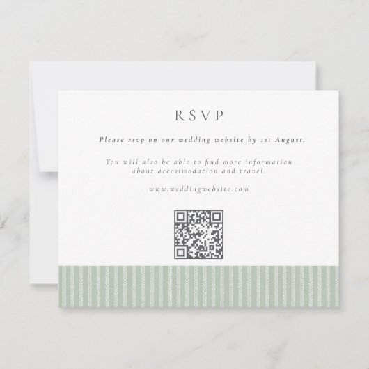 Elegant Sage Green Stripes QR Code Wedding RSVP Kaartje (Voorkant)