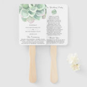 Elegant Sage Green Succulent Wedding Programme Handwaaier (Voorkant en achterkant)