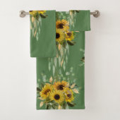 ELEGANT SAGE GREEN SUNFLOWER BATHROOM TOWEL SET BAD HANDDOEK (Insitu)