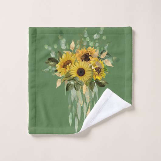 ELEGANT SAGE GREEN SUNFLOWER BATHROOM TOWEL SET BAD HANDDOEK (Wasdoekje)