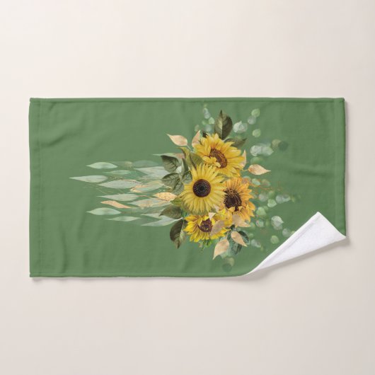 ELEGANT SAGE GREEN SUNFLOWER BATHROOM TOWEL SET BAD HANDDOEK (Handdoek)
