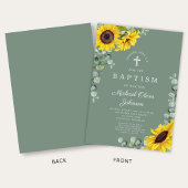 Elegant Sage Green Sunflower Cross Baptisme Kaart