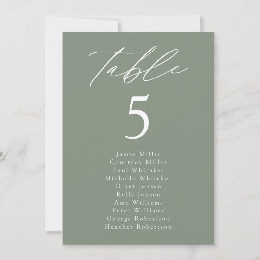 Elegant Sage Green Table Number Seating Chart (Voorkant)