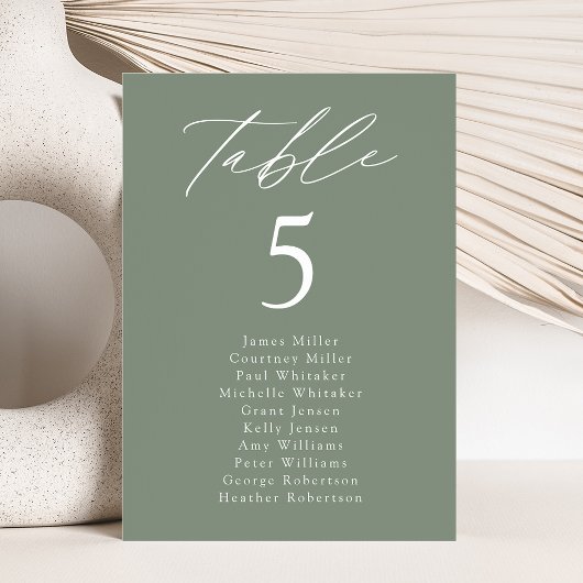 Elegant Sage Green Table Number Seating Chart