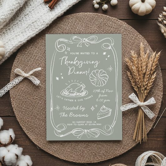 Elegant Sage Green Thanksgiving Dinner Kaart