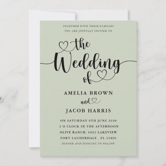 Elegant Sage Green The Wedding of Kaart (Voorkant)