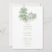 Elegant Sage Green Toile French Manor Wedding Kaart (Voorkant)