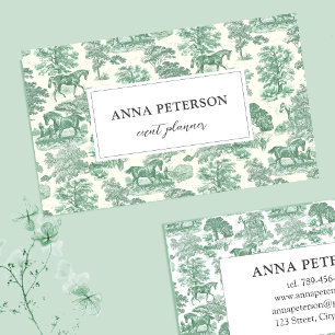 Elegant  Sage Green Toile Horse Visitekaartje