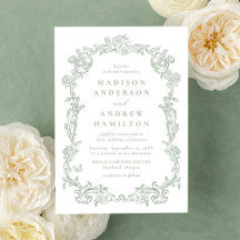 Elegant Sage Green Victorian Floral Frame Wedding