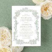 Elegant Sage Green Victorian Floral Photo Wedding Kaart