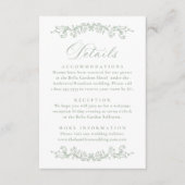 Elegant Sage Green Victorian Floral Wedding Detail Informatiekaartje (Voorkant)
