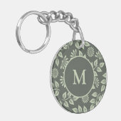 Elegant Sage Green Vintage Floral Monogram Sleutelhanger (Voorkant Links)
