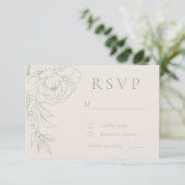 Elegant Sage Green Vintage Floral Wedding RSVP Kaartje (Staand voorkant)