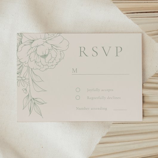 Elegant Sage Green Vintage Floral Wedding RSVP Kaartje