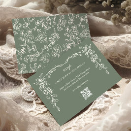 Elegant Sage Green Vintage QR Code Wedding RSVP Kaartje