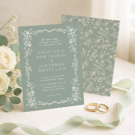 Elegant Sage Green Vintage Victorian Wedding Kaart