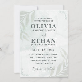 Elegant Sage Green Watercolor Foliage Wedding  Kaart