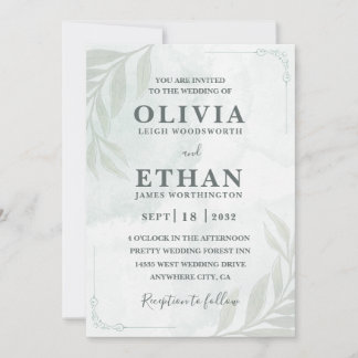 Elegant Sage Green Watercolor Foliage Wedding  Kaart