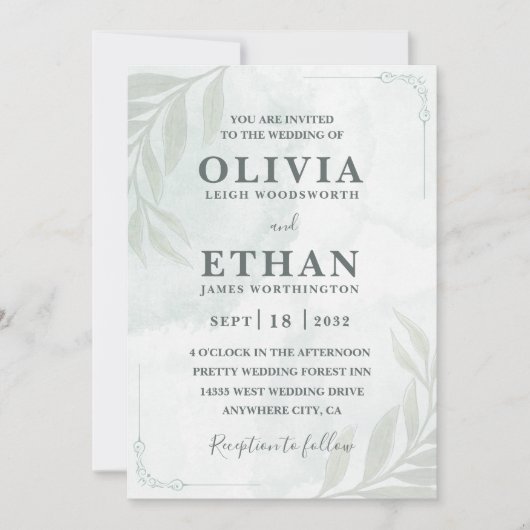 Elegant Sage Green Watercolor Foliage Wedding  Kaart (Voorkant)