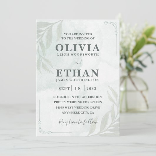 Elegant Sage Green Watercolor Foliage Wedding  Kaart (Staand voorkant)