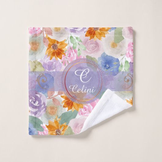 Elegant Sage Green Waterverf Floral Roos Pattern Bad Handdoek (Wasdoekje)