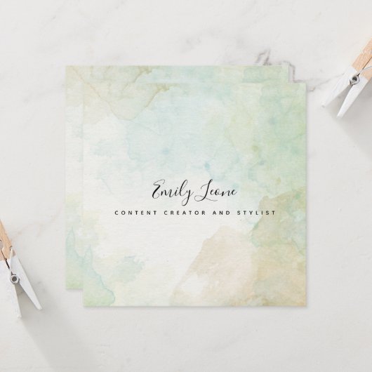 Elegant Sage Green Waterverf Kaart (Voorkant / Achterkant in situ)