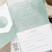 Elegant Sage Green Waterverf Monogram Weddenschap All In One Uitnodiging