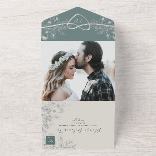 Elegant Sage Green Wedding All In One Uitnodiging (Buitenkant)