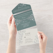 Elegant Sage Green Wedding All In One Uitnodiging (Afscheurbaar)