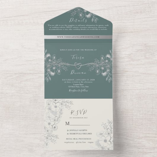 Elegant Sage Green Wedding All In One Uitnodiging (Binnen)