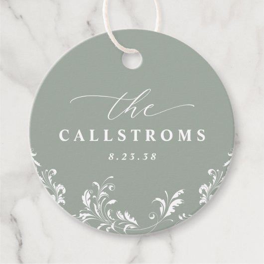 Elegant Sage Green Wedding Classy Round Bedankjes Labels (Voorkant)