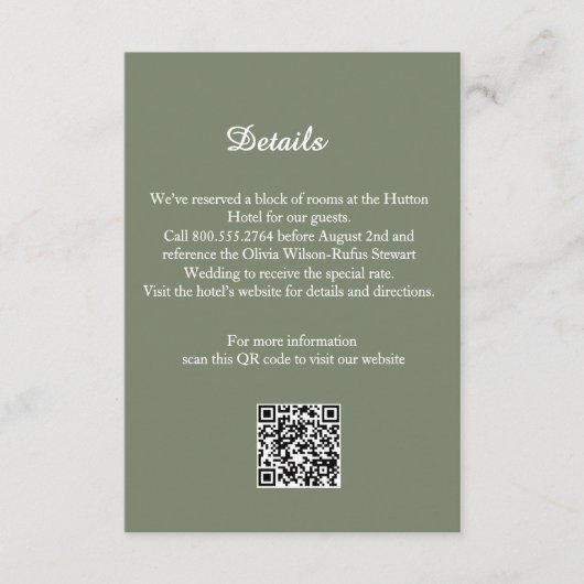 Elegant Sage Green Wedding Details Enclosure Card Informatiekaartje (Voorkant)