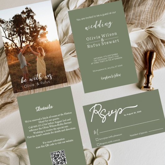 Elegant Sage Green Wedding Details Enclosure Card Informatiekaartje