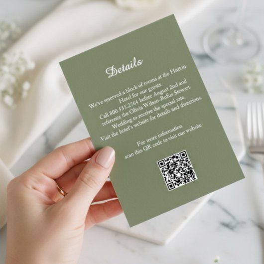Elegant Sage Green Wedding Details Enclosure Card Informatiekaartje