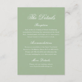 Elegant Sage Green Wedding Details Tradition Informatiekaartje