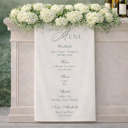 Elegant Sage Green Wedding Drinks Menu Sign Spandoek
