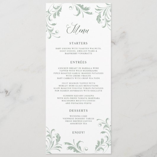 Elegant Sage Green Wedding Flourish Menu (Voorkant)