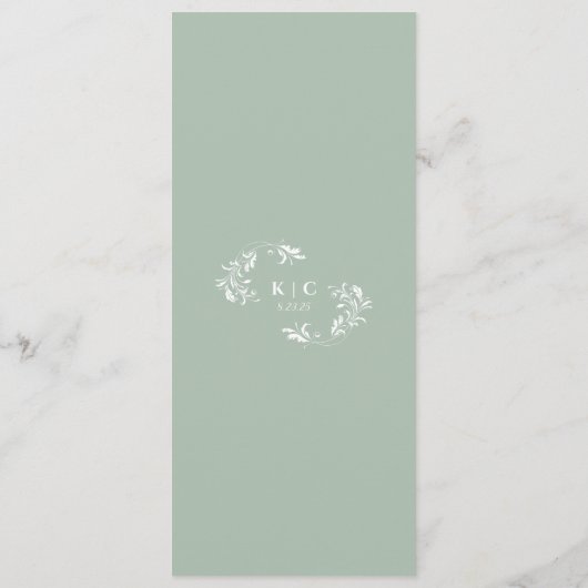 Elegant Sage Green Wedding Flourish Menu (Achterkant)