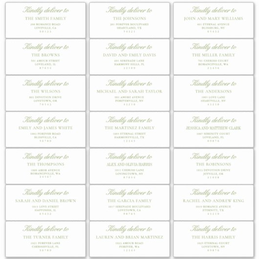 Elegant Sage Green Wedding Guest Address Labels (Voorkant)