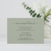 Elegant Sage Green Wedding Hotel Accommodatie Informatiekaartje (Staand voorkant)