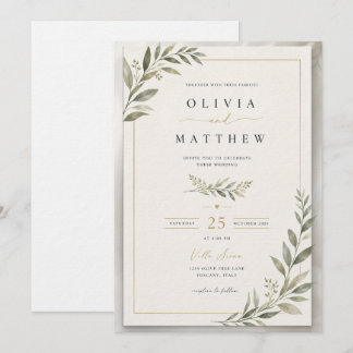 Elegant Sage Green Wedding Invitation | Minimalist Kaart