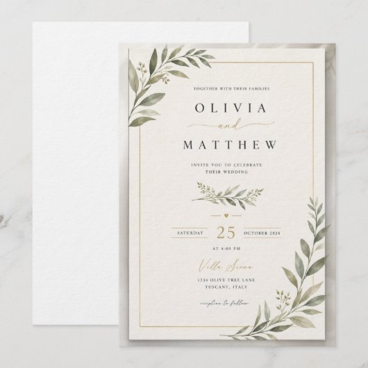 Elegant Sage Green Wedding Invitation | Minimalist Kaart (Voorkant / Achterkant)